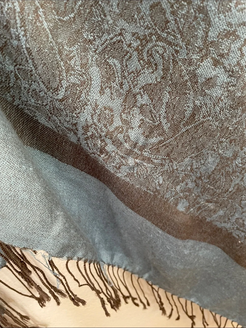 pashmina Blue-Gray elegant Paisley Shawl Wrap with Fringe
